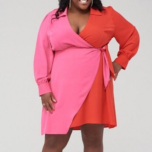 Judi Love Colourblock Pink/Red Wrap Dress Size 20 **** V330 –  Big_Stock_Clearance