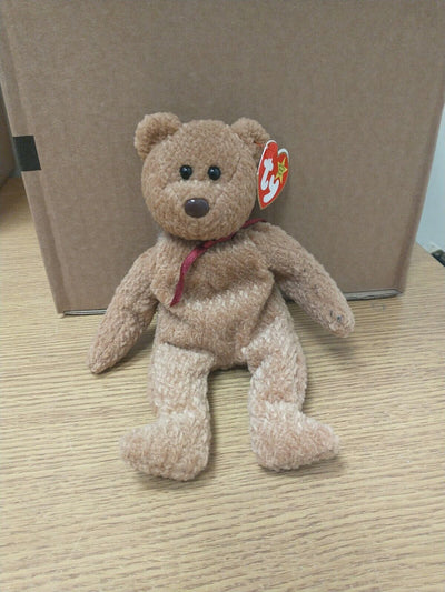 Ty Beanie Babies  - CURLY the brown bear. Red Beanie 4