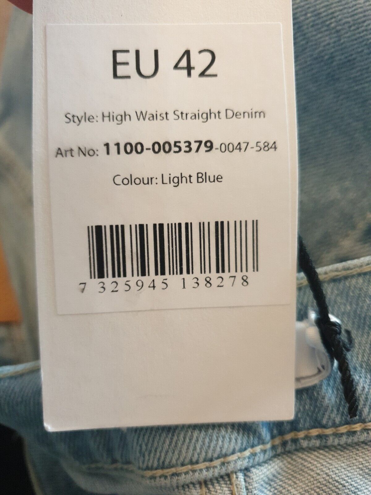 NA-KD High Waisted Straight Denim Jeans- Light Blue - EU 42 UK 14.