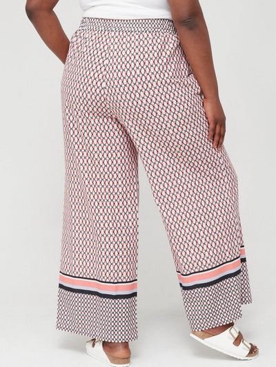 Wide Leg Scarf Print Trousers - Coral. UK 18. ****V157