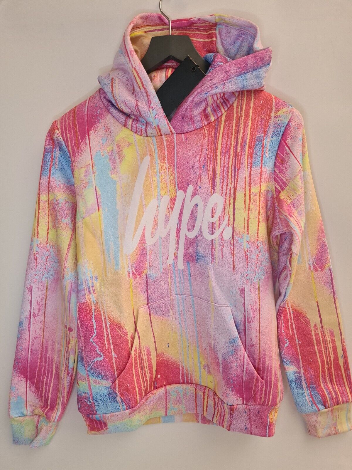Hype Girls Pink Spray Drips Script Hoodie Size 14 Years **** V26