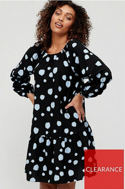 Tiered Sleeve Swing Dress Blue Dot UK 12 **** Ref V440