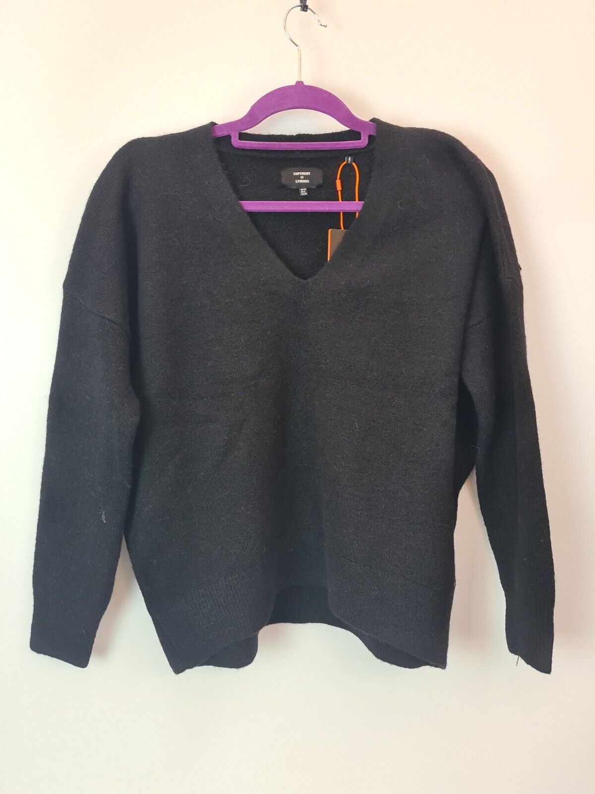 Superdry Slouch Vee Knit Black Jumper Women Size 8 **** V32