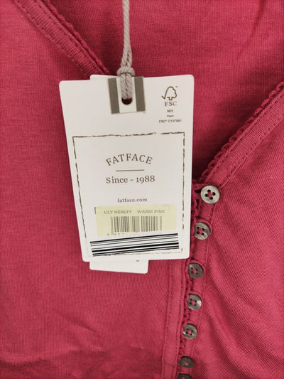 Fatface Sleepwear Lily Henley Top. UK Size 8. Warm Pink. ****V520