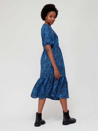 Brave Soul Blue Animal Printed Wrap Midi Dress Size Small **** V429