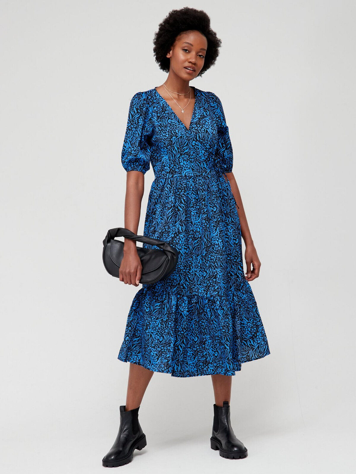 Brave Soul Blue Animal Printed Wrap Midi Dress UK Medium**** V511