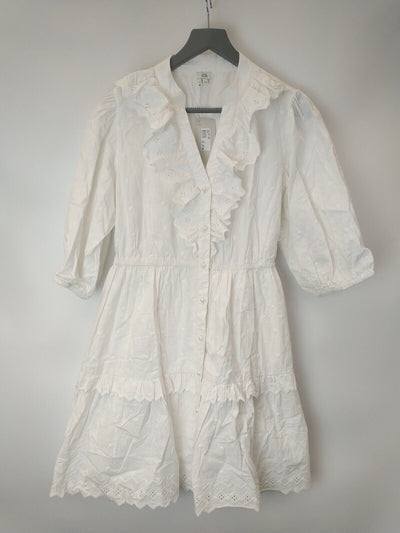 River Island White Fashion Button Up Dress. UK 8 **** Ref V61