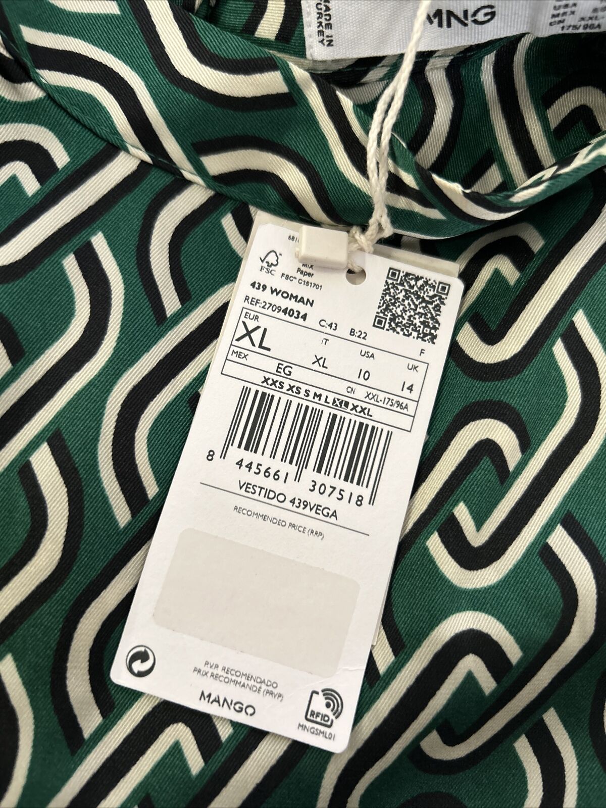 MNG Green Chain Dress. UK Medium (UK 10)