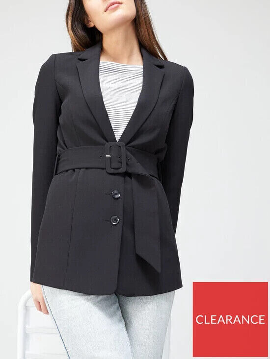 Womens Belted Tailored Jacket Black. UK Size 16.