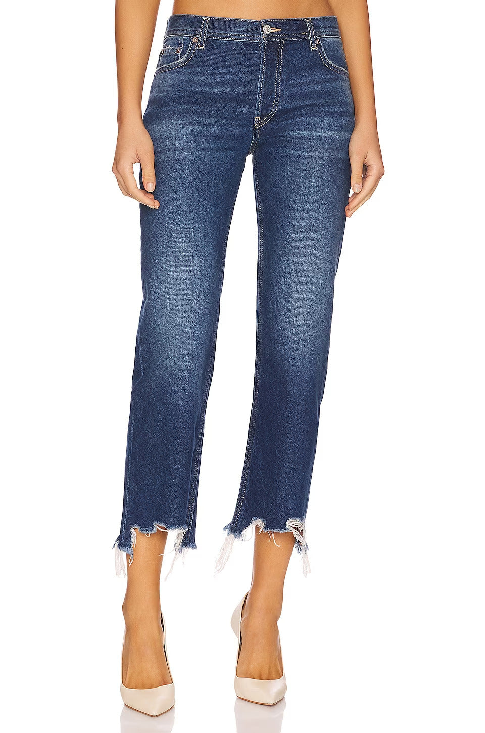 Free People Women's Maggie Ripped Crop Straight Leg Jeans-Blue.UK 27****Ref V354