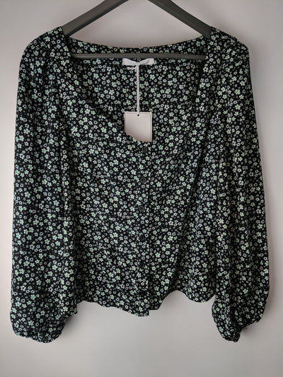 Michelle Keegan Sweetheart Printed Blouse Black Floral Size 18