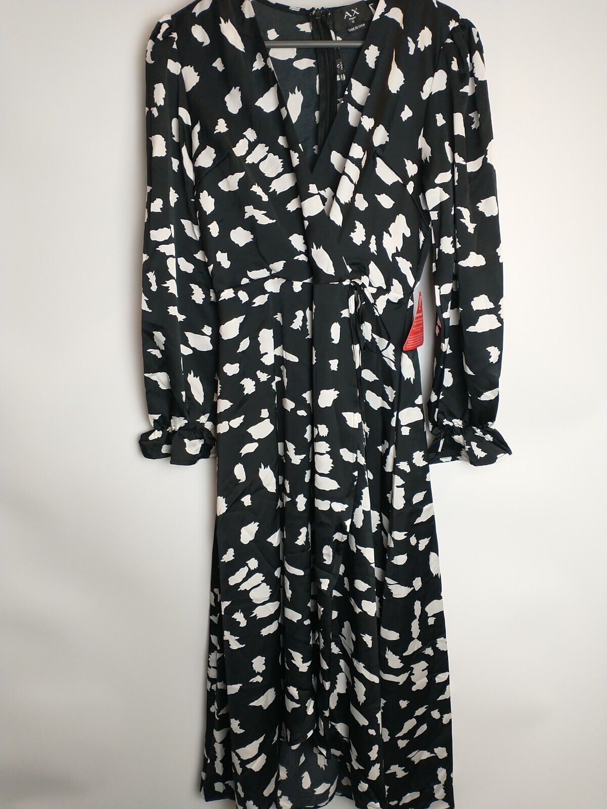 Ax Paris Black And White Printed Wrap Midi Dress Size 6 **** V496