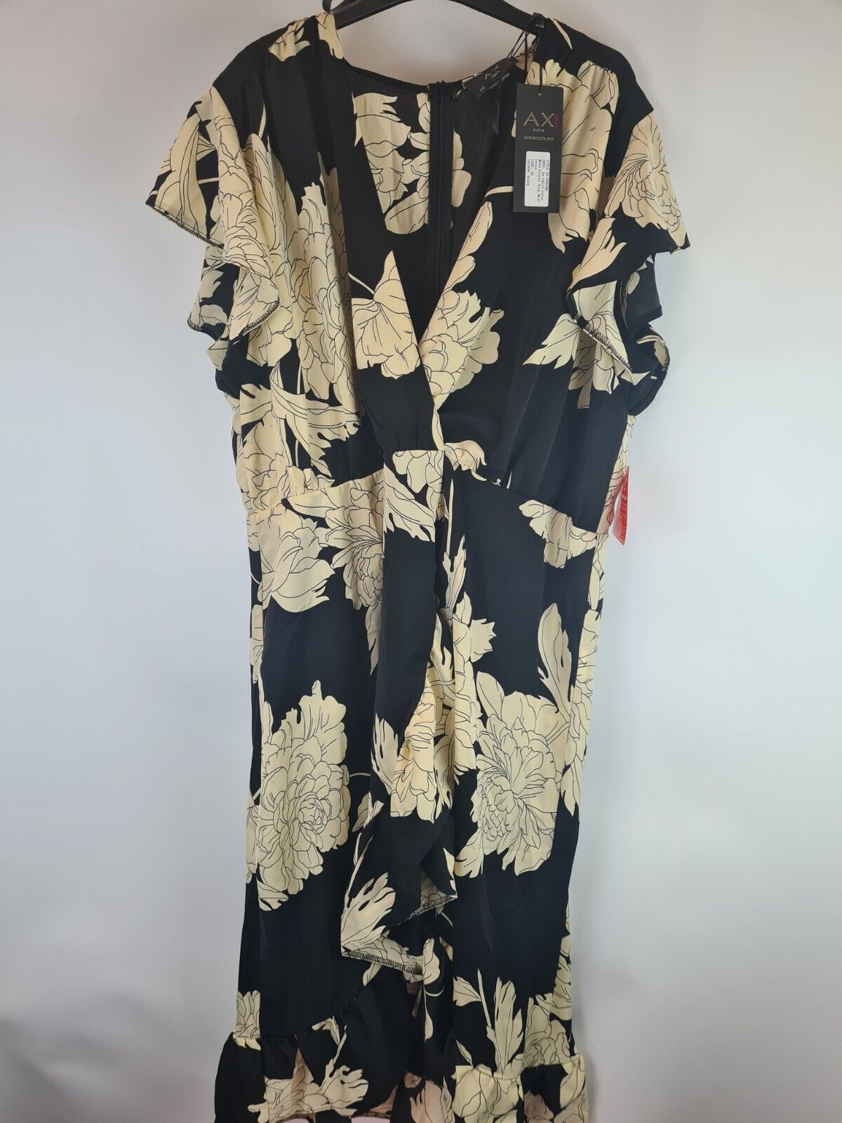Ax Paris Curve Mono Floral Wrap Midi Dress Size 26 **** V315
