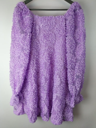 Pieces Lilac Appliqué Square Neck Mini Dress Size UK Medium **** V91