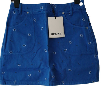 Kenzo Printed Denim Mini Skirt Blue Size UK 6