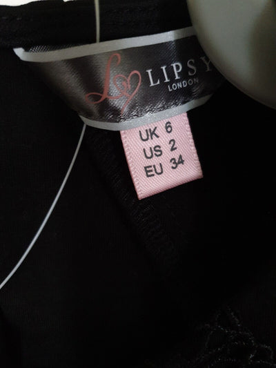 Lipsy Black Embroidered Bodycon Dress Uk6 Ref Lb8