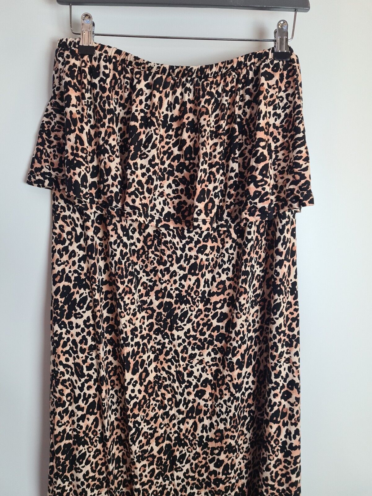 Animal Print Bardot Frill Side Split Dress Size 14 **** V292