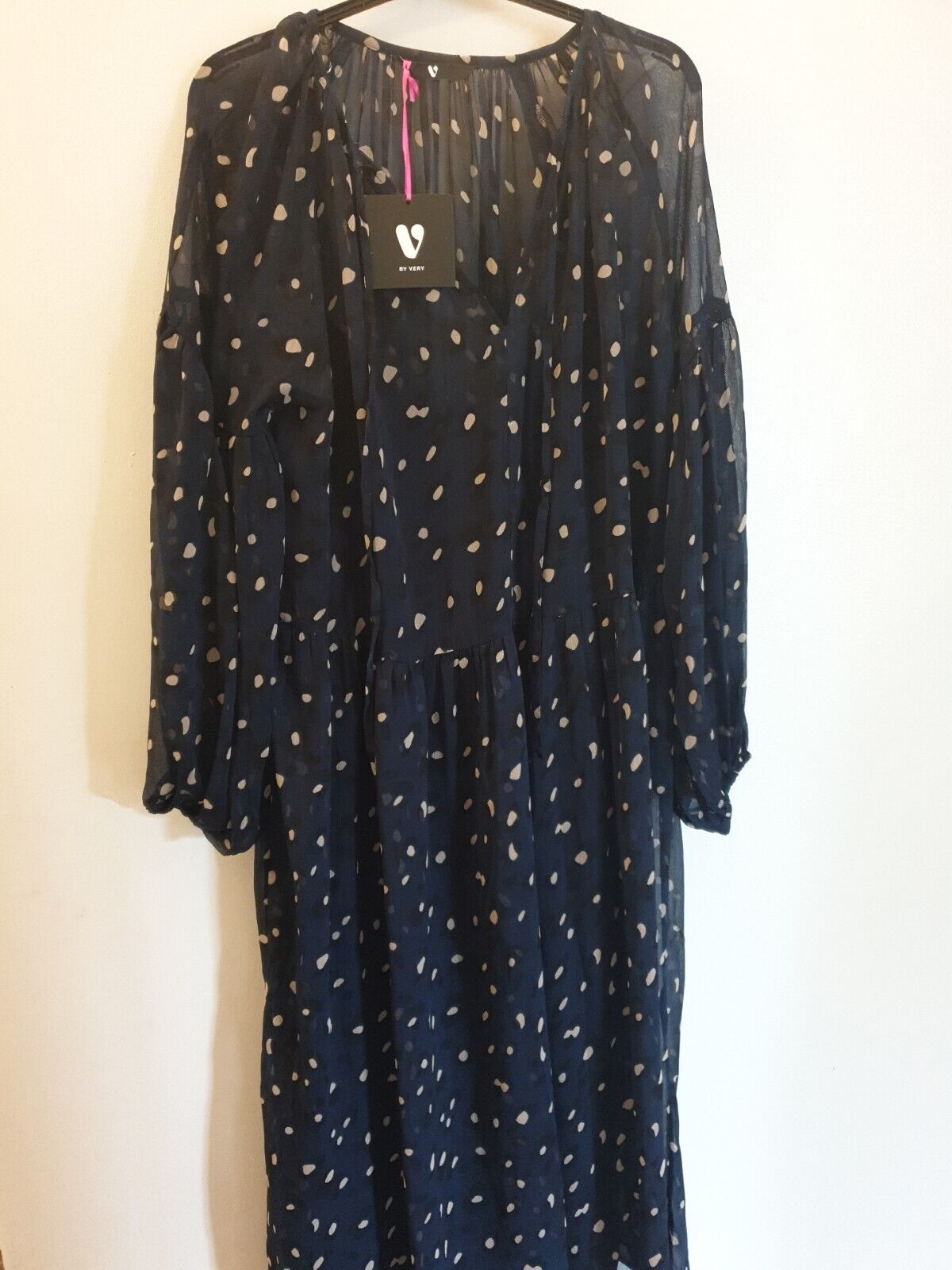 Navy Animal Printed Dress Long Sleeve Midi Uk14****Ref V539