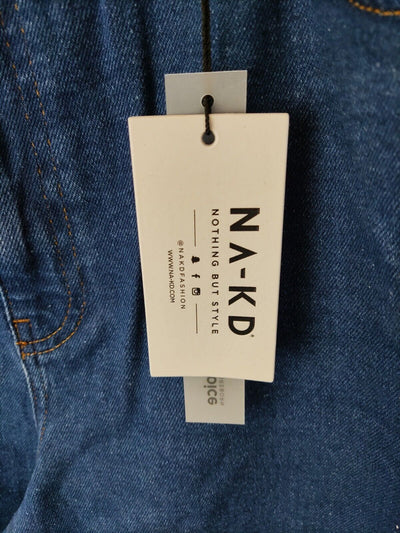 NA-KD Straight Leg High Waist Jeans. Mid Blue. UK 16. ****V116