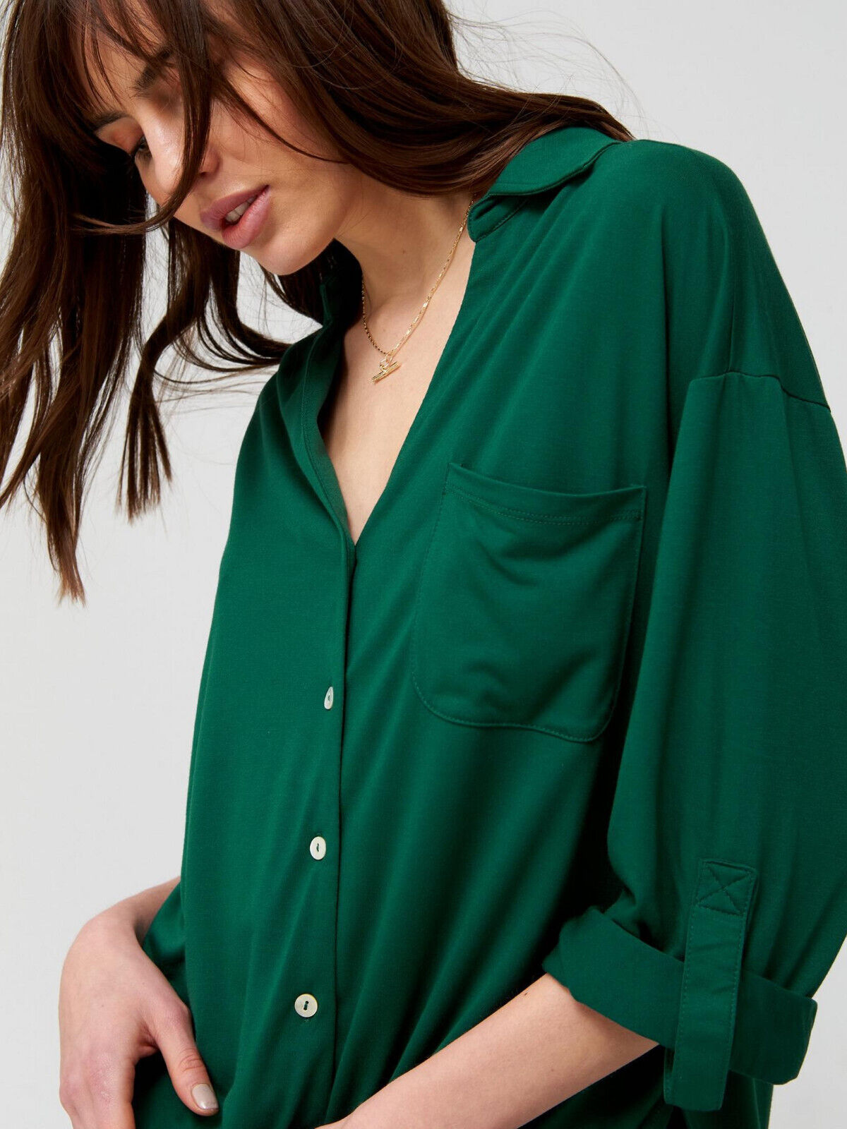 Cupro Relaxed Shirt - Green. UK 10 **** V522