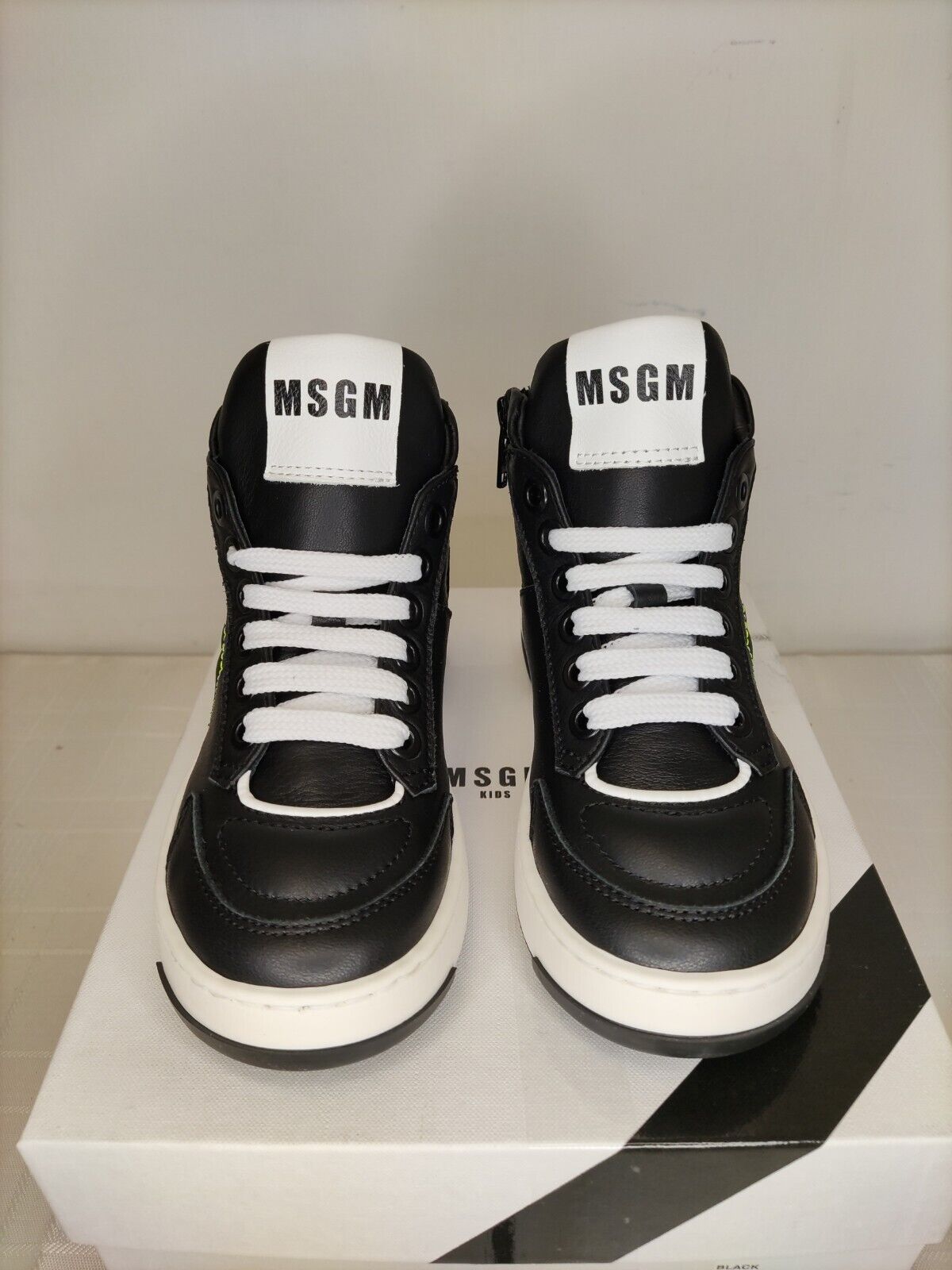 MSGM Kids. High Top Leather Trainers. Black. Kids Size.****RefVS1
