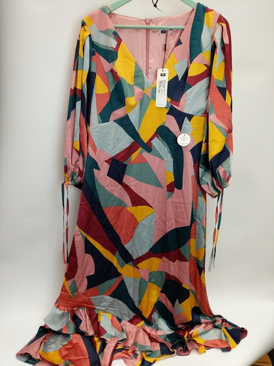 Chi Chi London Vneck Puff Sleeve Graphic Print Maxi Dress. UK 14. **** Ref V431