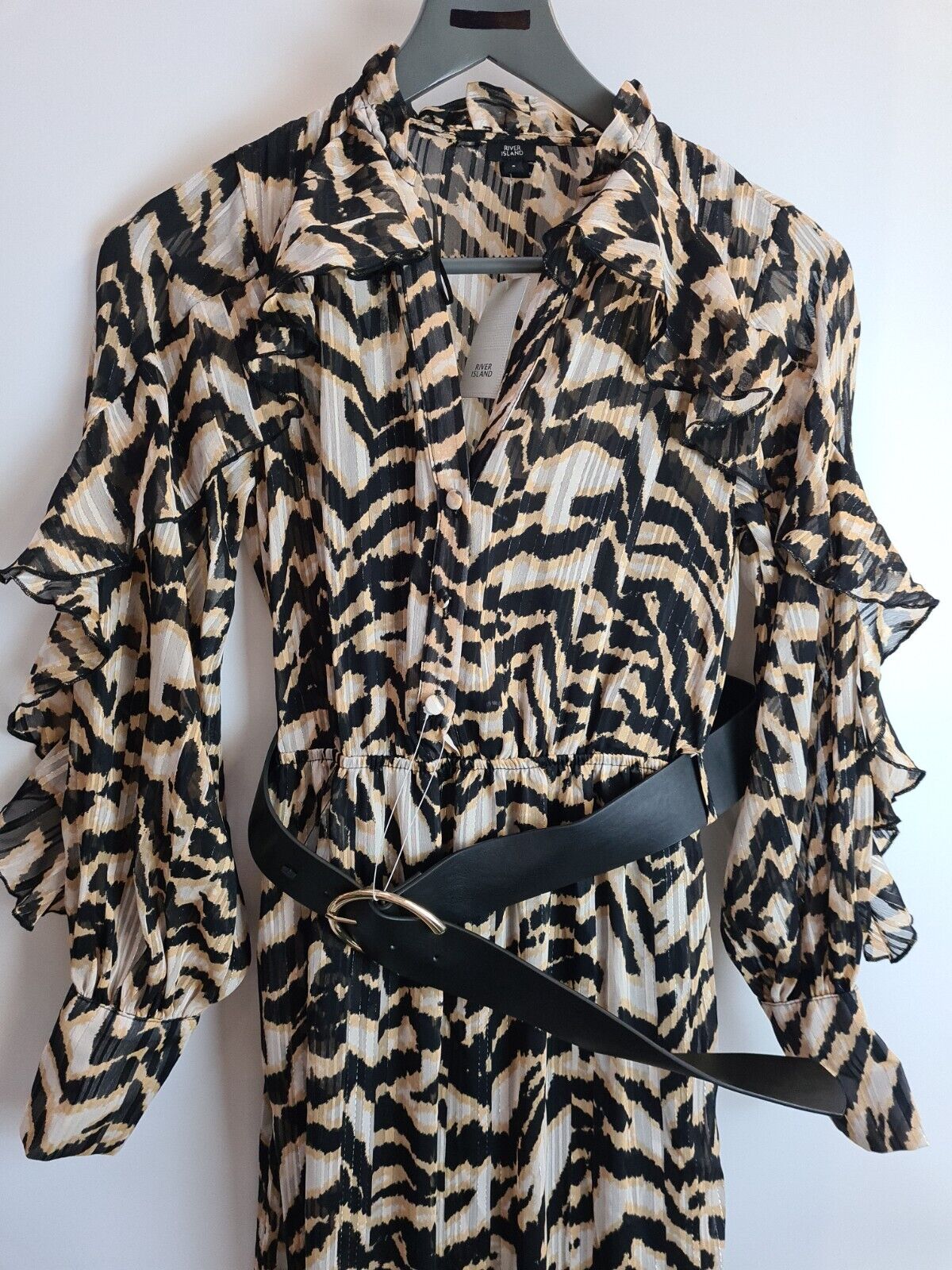 River Island Brown Animal Print Belted Midi Dress Size 6 **** V255