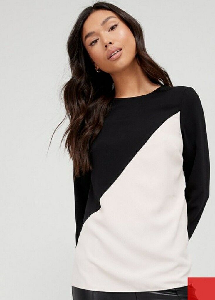 Colour Block Shell Blouse Black/Cream Uk16****Ref V445