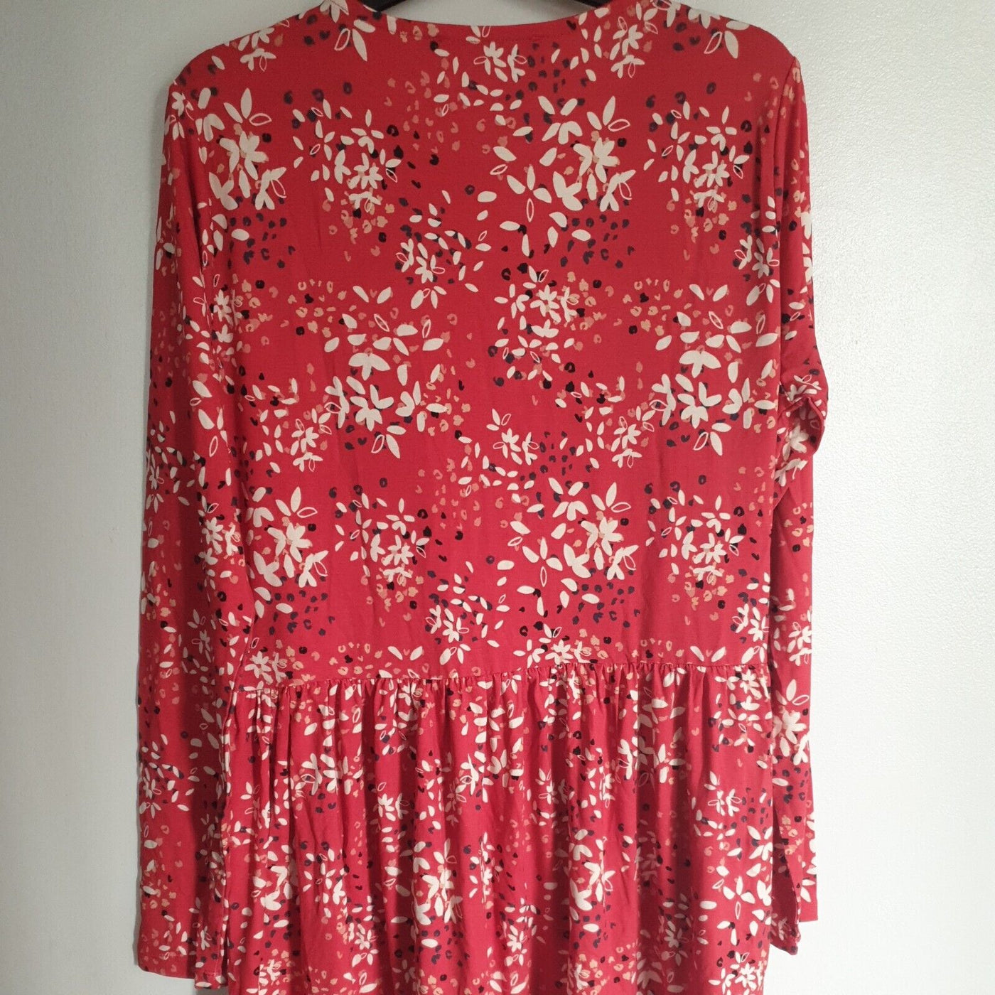 Red Floral Print Dress Long Sleeve Uk12****Ref V239