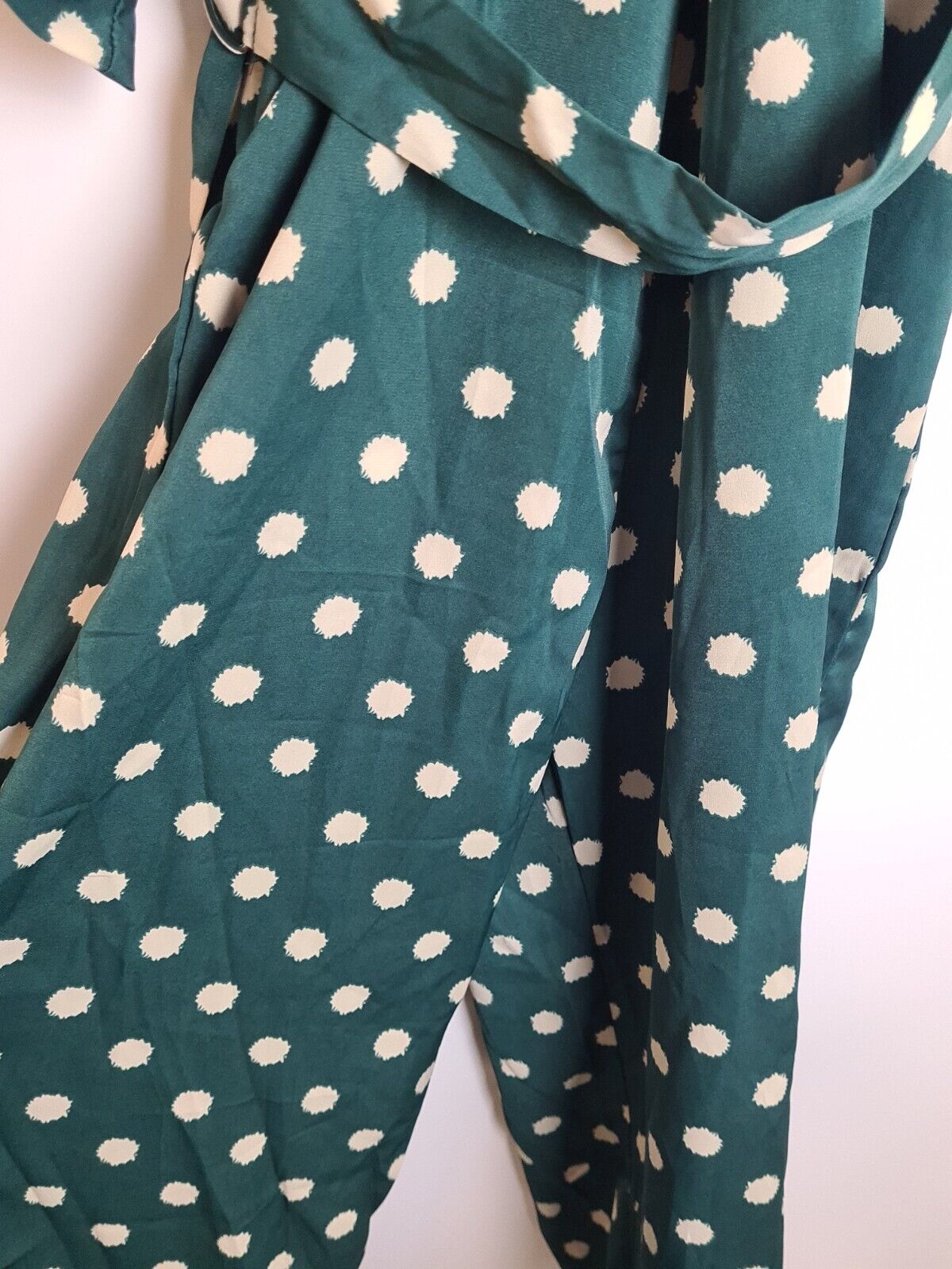 Ax Paris Green Spot Printed Wrap Over Jumpsuit With Belt Size 6 **** V208