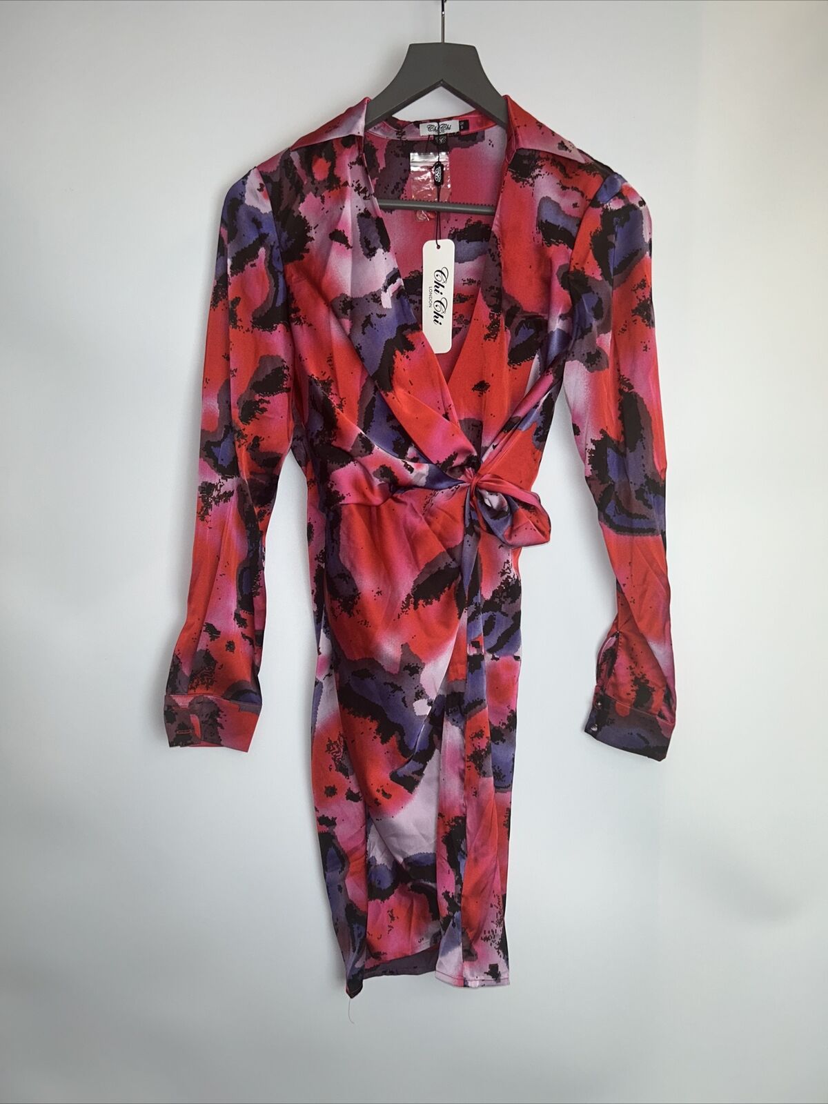 Chi Chi Long Sleeve Abstract Print Wrap Shirt Dress - Multi UK 16 **** Ref V251
