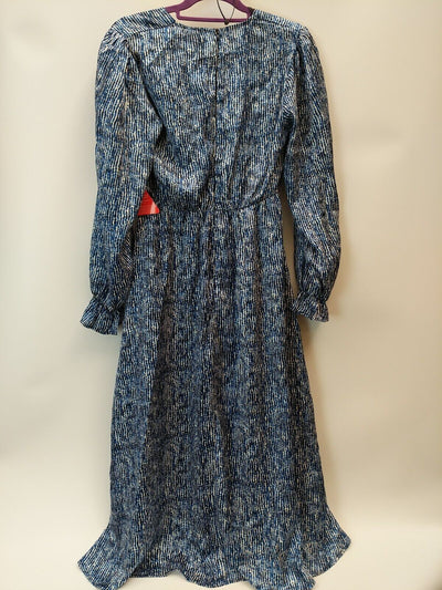 AX Paris Blue Printed Long Sleeve Wrap Midi Dress Size UK 12 **** V28