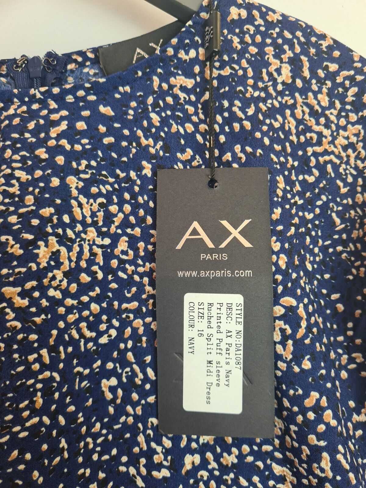 AX PARIS Navy Printed Split Leg Midi Dress Size 16