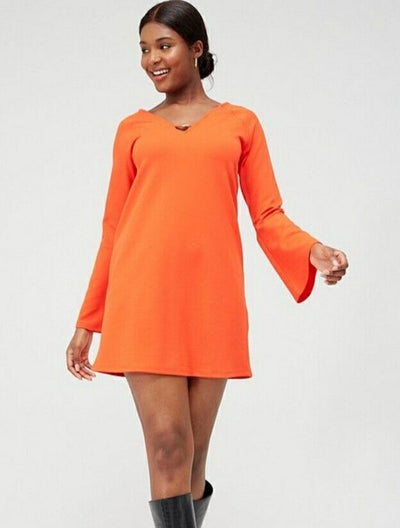 Flutter Sleeve Bead Detail Shift Mini Dress Orange Uk12****Ref V434