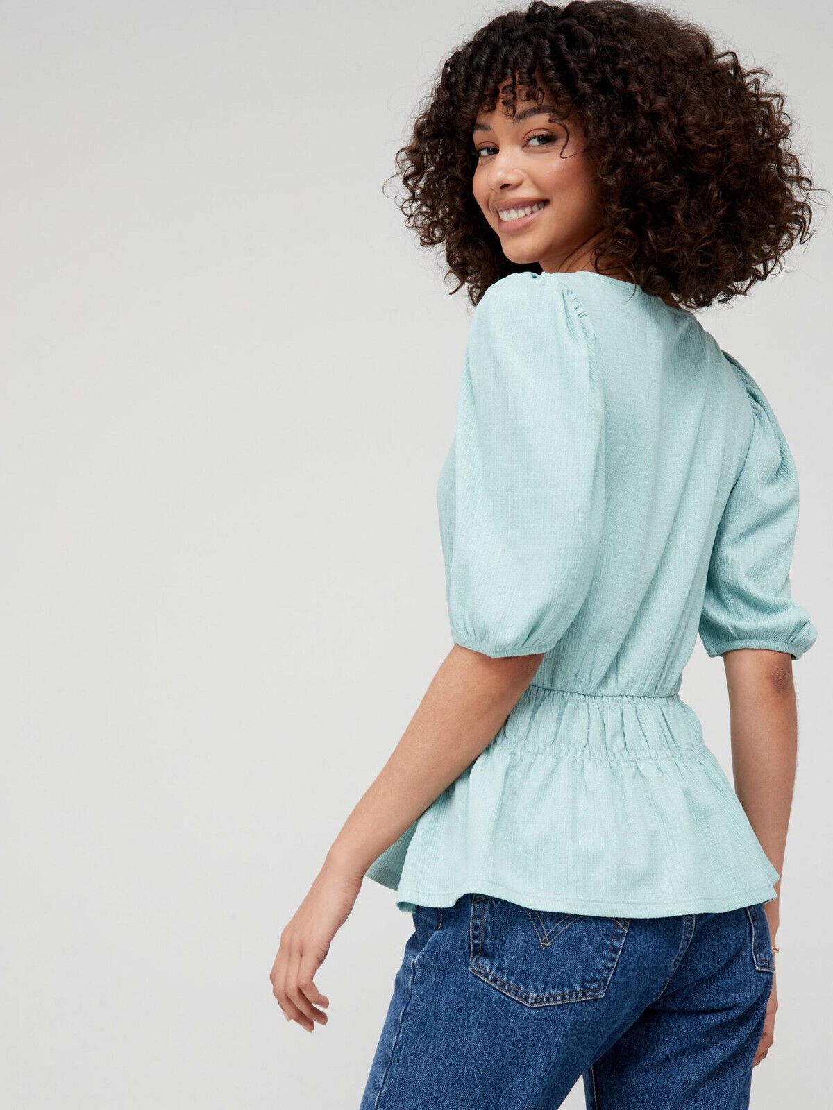 Womens Peplum Crinkle Top - Mint. UK 10. ****V59