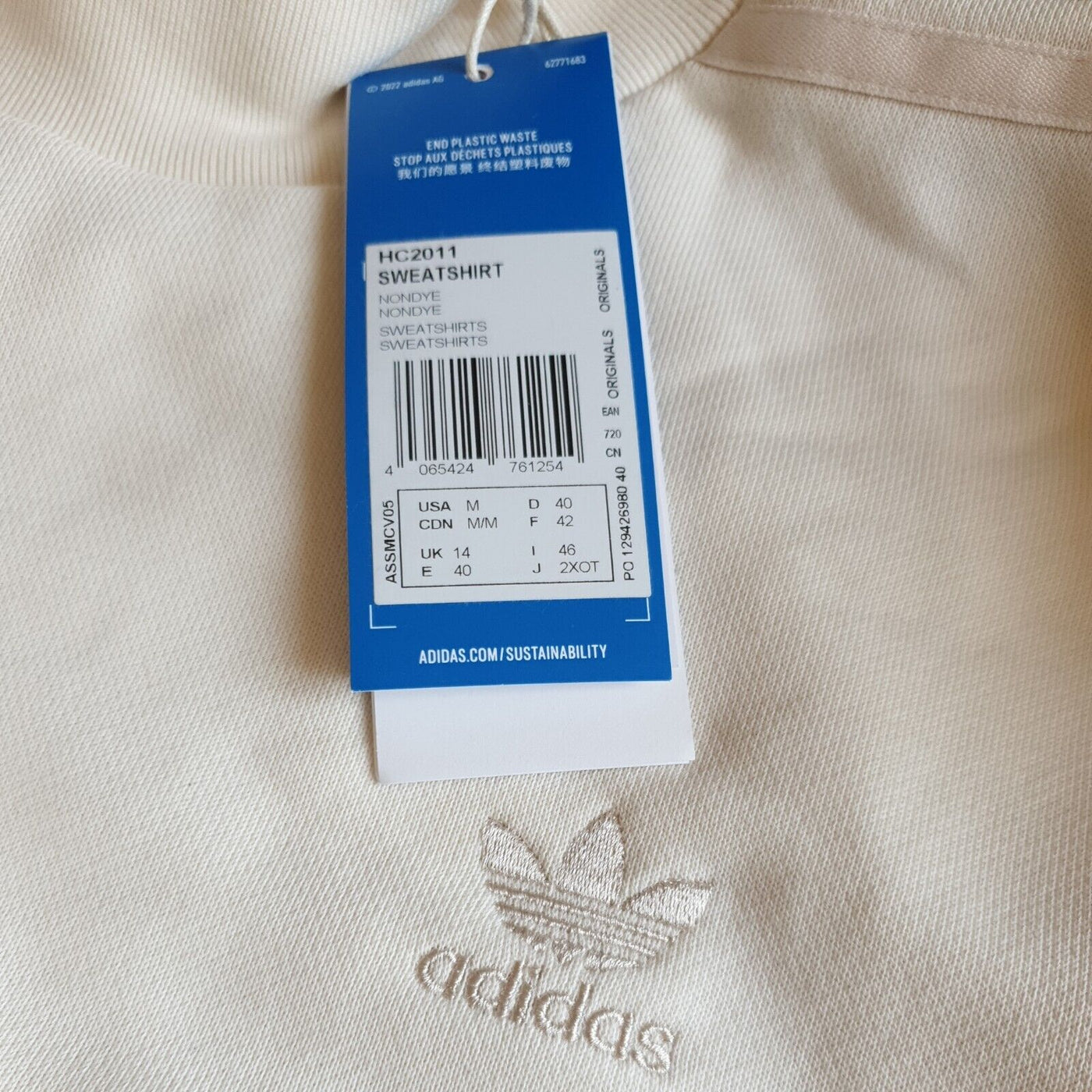 Adidas Sweatshirt High Neck Cream Uk14****Ref V26