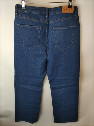 Na-kd Straight Leg High Waist Jeans. Mid Blue. UK 12. ****V116