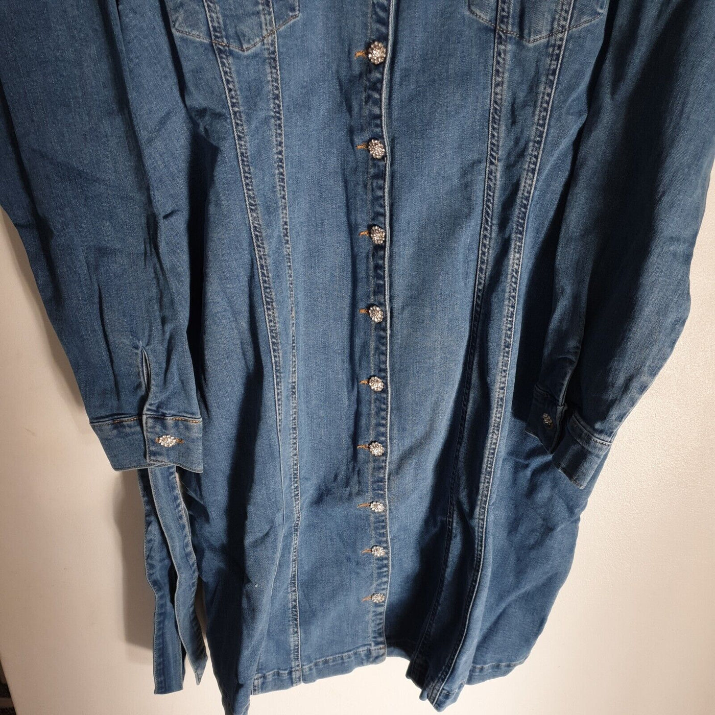 Judi Love Denim Shirt Mini Dress Blue Uk26****Ref V348