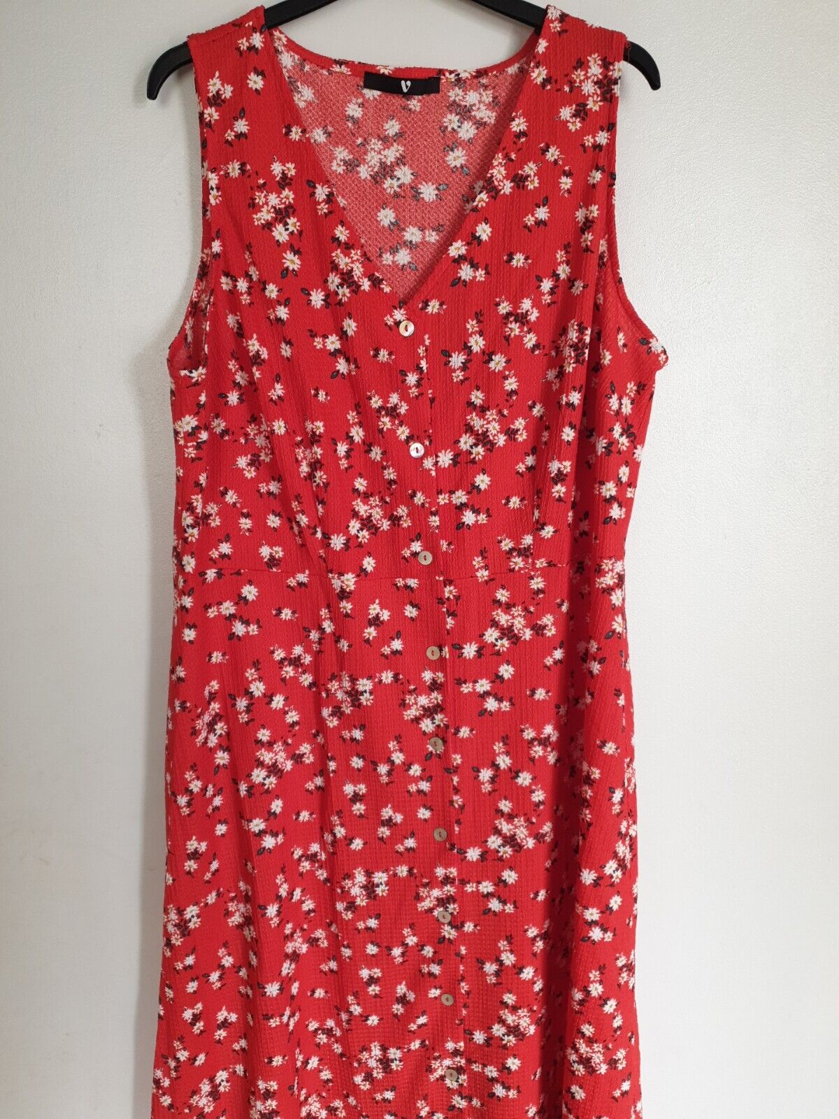 Red Floral Midi Dress V-Neck UK 14 ****Ref V528