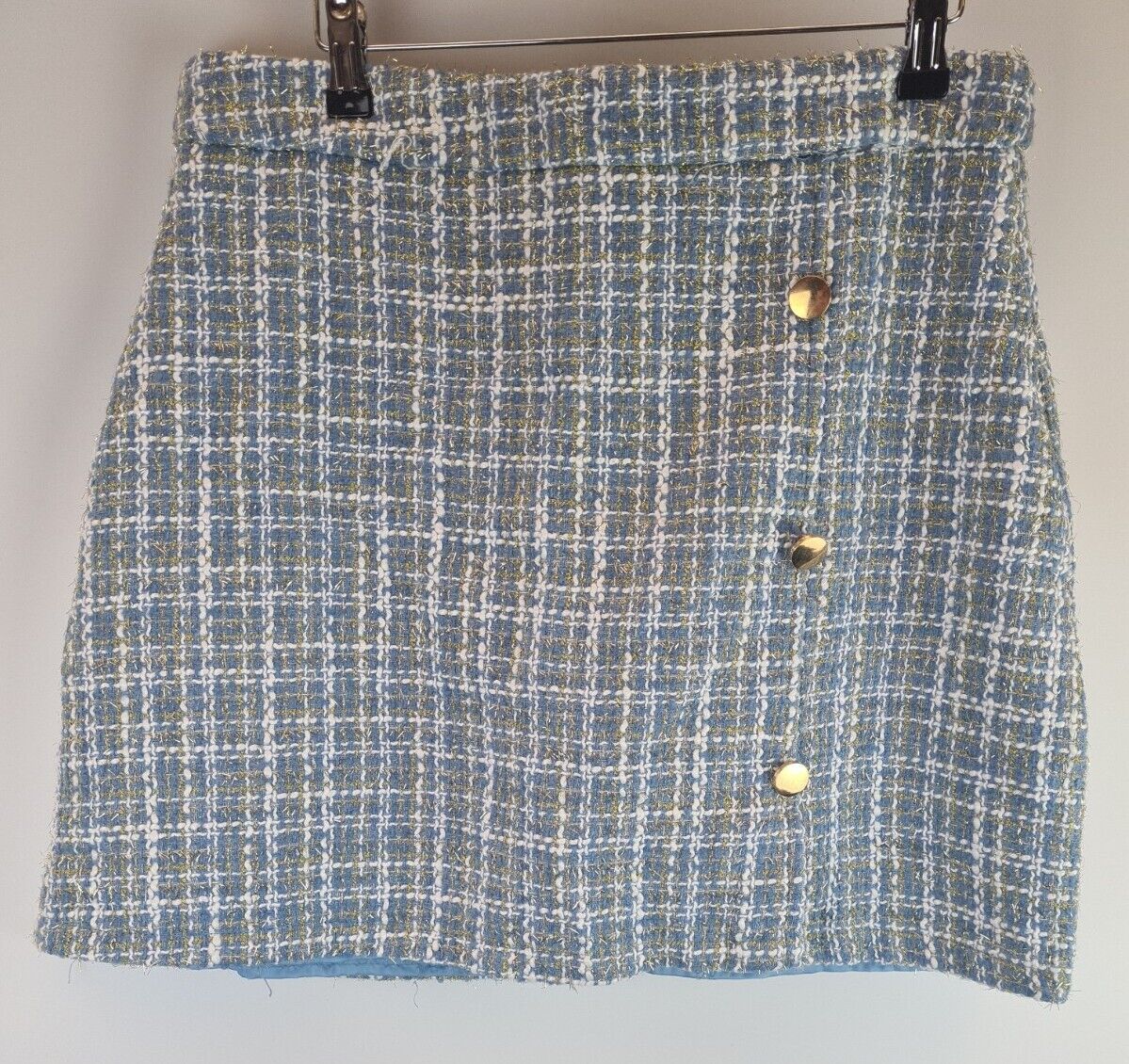 Quiz Light Blue Boucle High Waist Button Tailored Skirt Size UK 8 **** V31