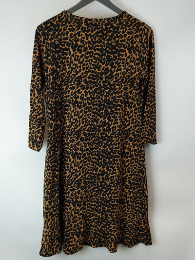 Sosandar Brown Animal Print Relaxed Sleeved Shift Dress Size UK 12 **** V9