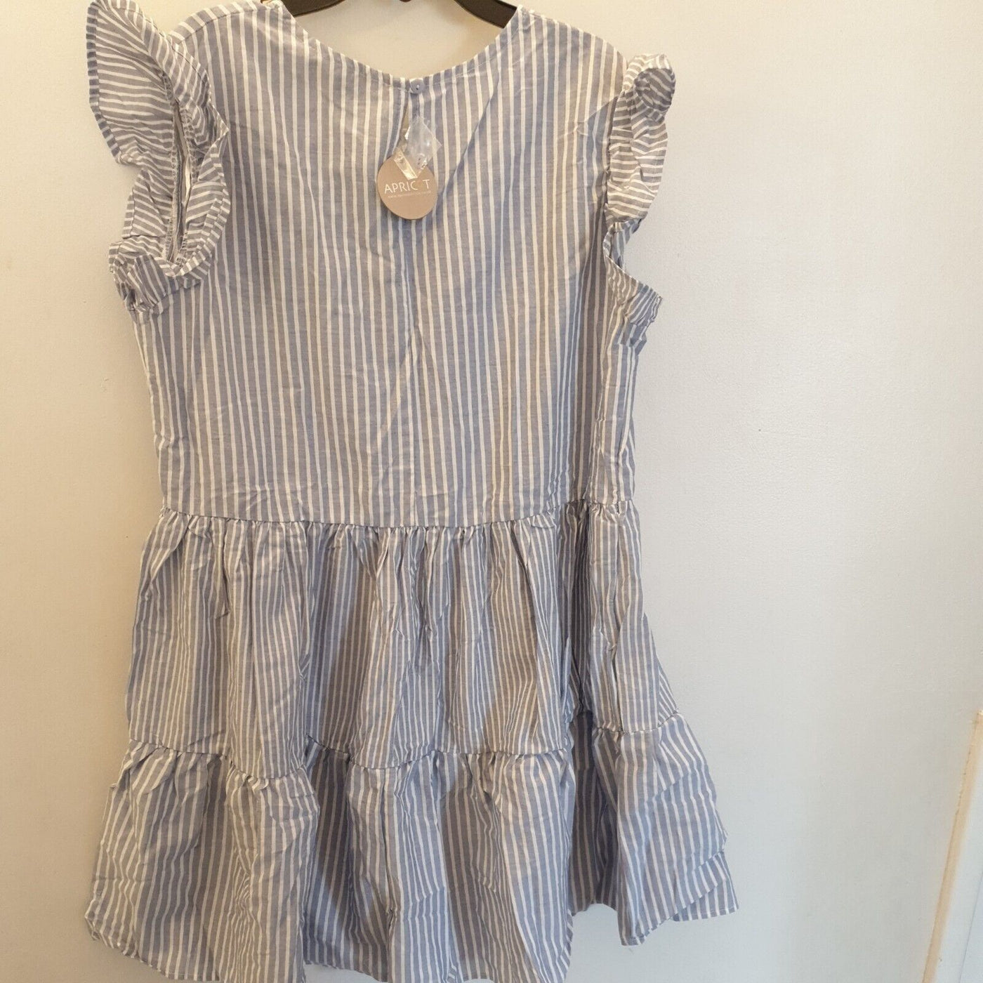 Apricot Mix Blue Stripe Lines Tiered Dress  UK 10.