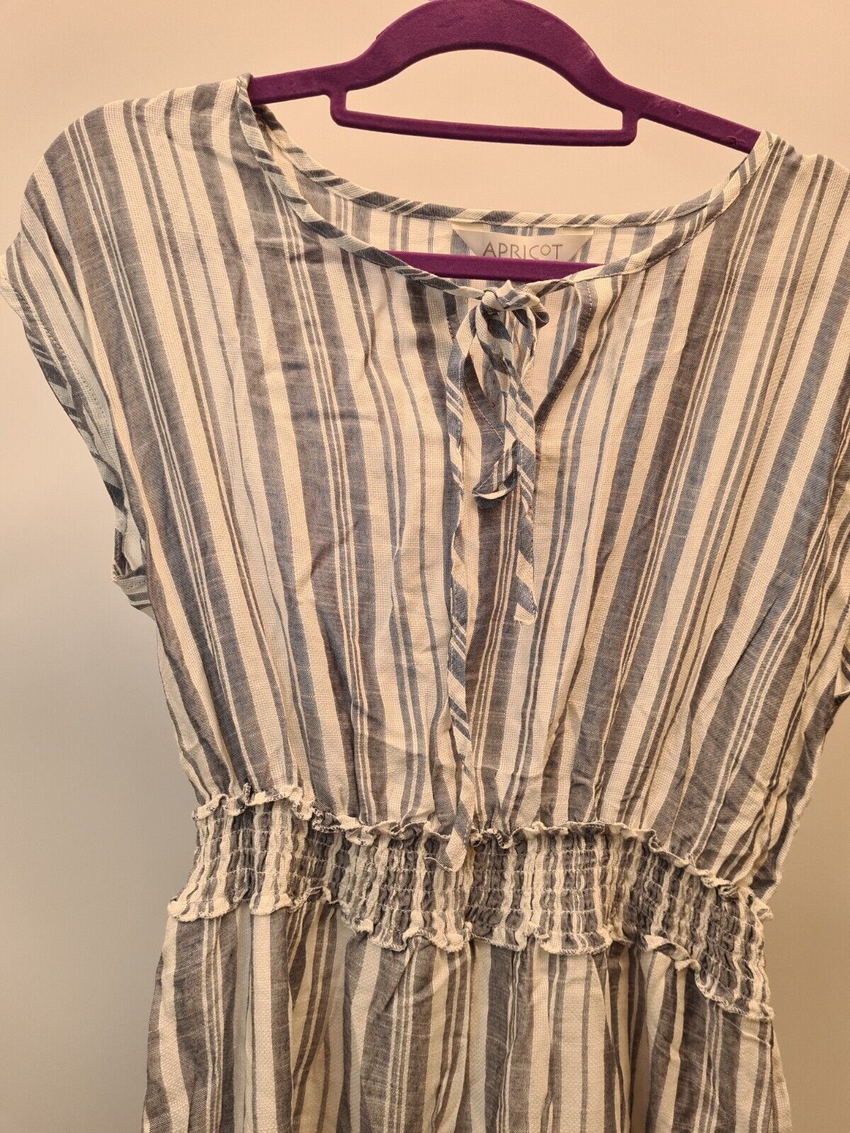 Apricot Stripe Shirred Waist Ruffle Dress Size UK 12 **** V27