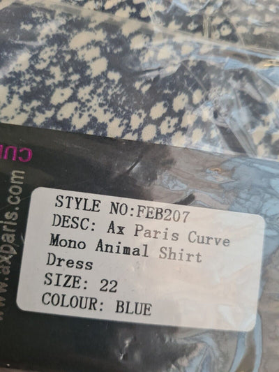 AX Paris Curve Mono Animal Shirt Dress Size 22 **** V325