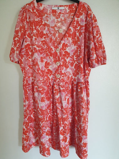 Womens Dress Red Print Uk18 ****Ref V431