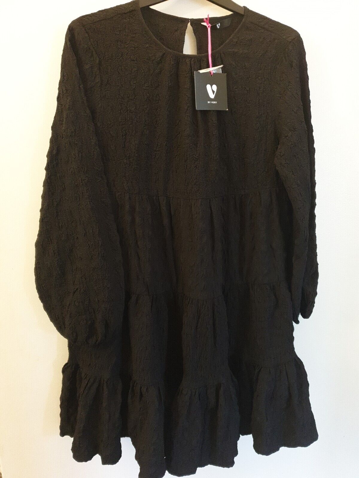 Black Textured Dress Long Sleeve Uk14****Ref V540