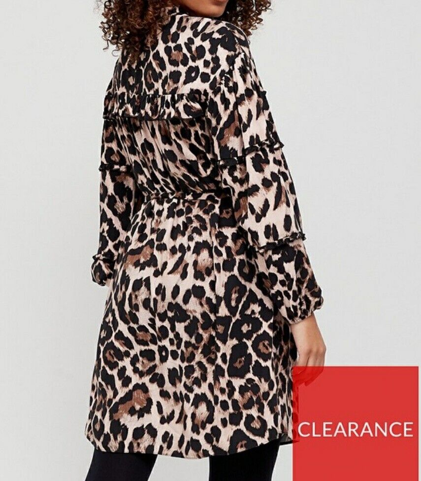 Ruffle detail Animal Print Dress Long Sleeve UK 16 ****Ref V510