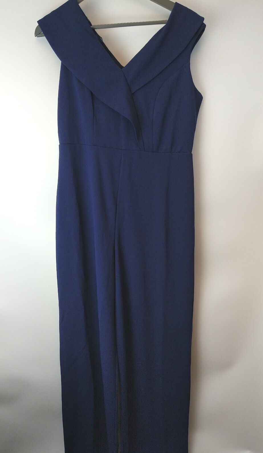 Quiz Navy Bardot Wide Leg Wrap Jumpsuit Size 10 **** V554