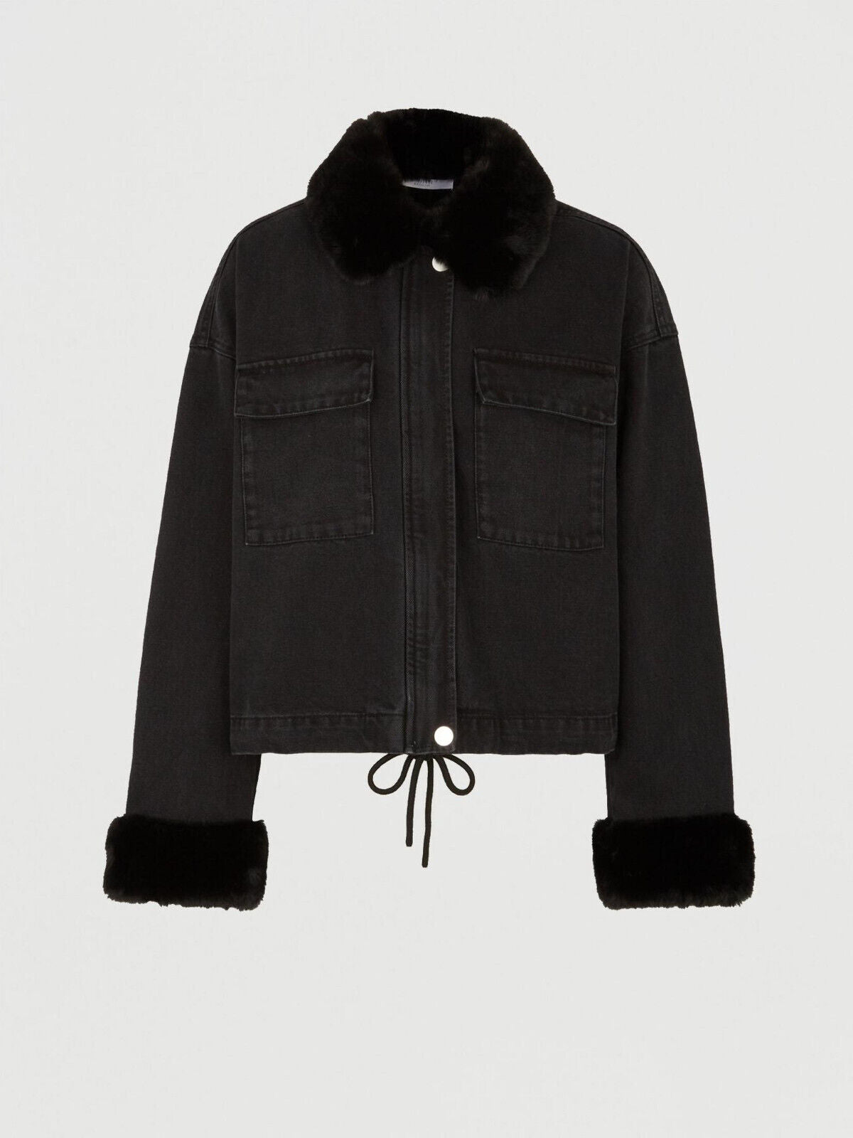 Michelle Keegan Black Faux Fur Trim Denim Jacket Size 14 **** SW11
