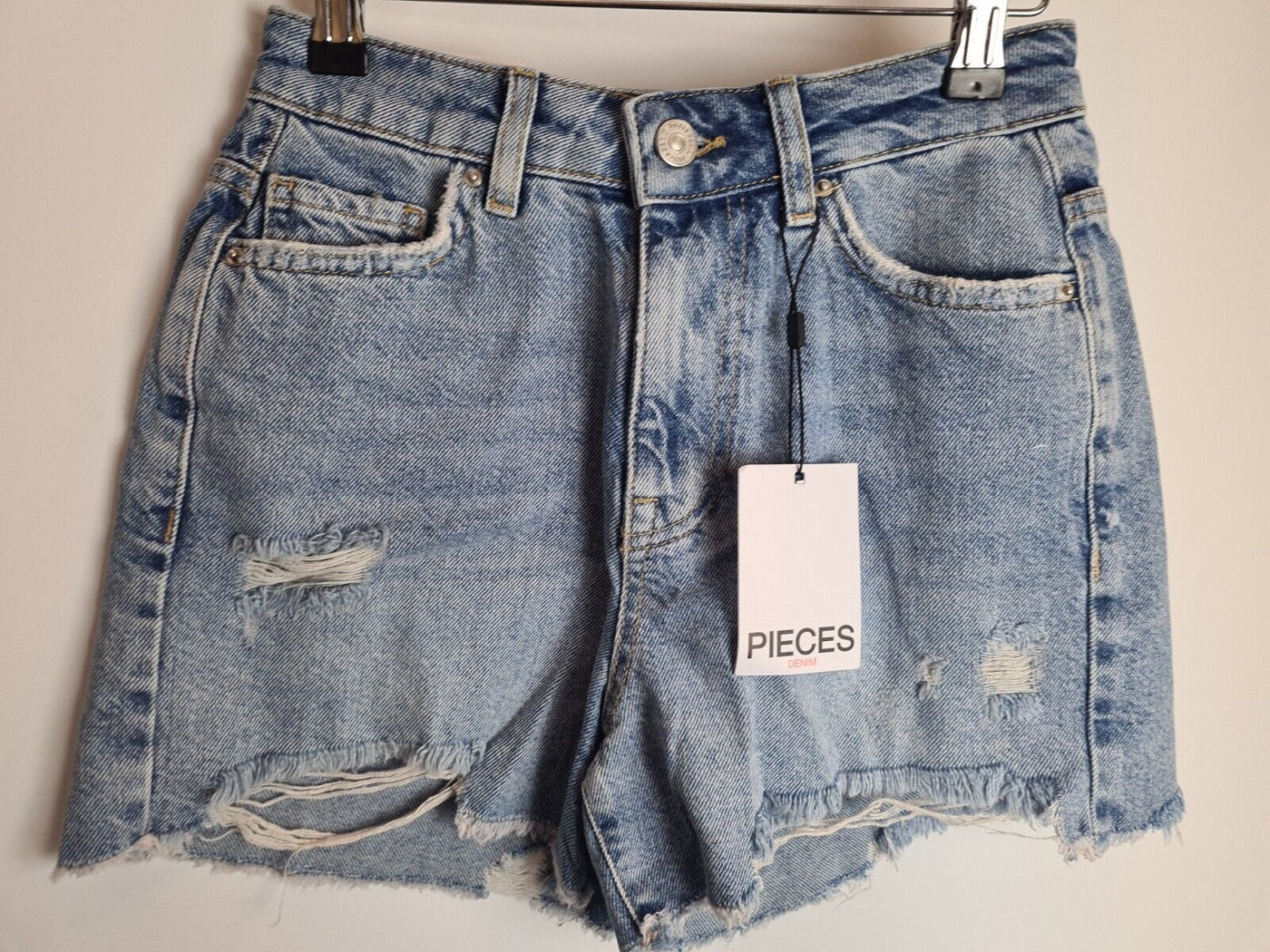 Pieces Pctulla Blue High Waist Denim Shorts Size XS **** V259